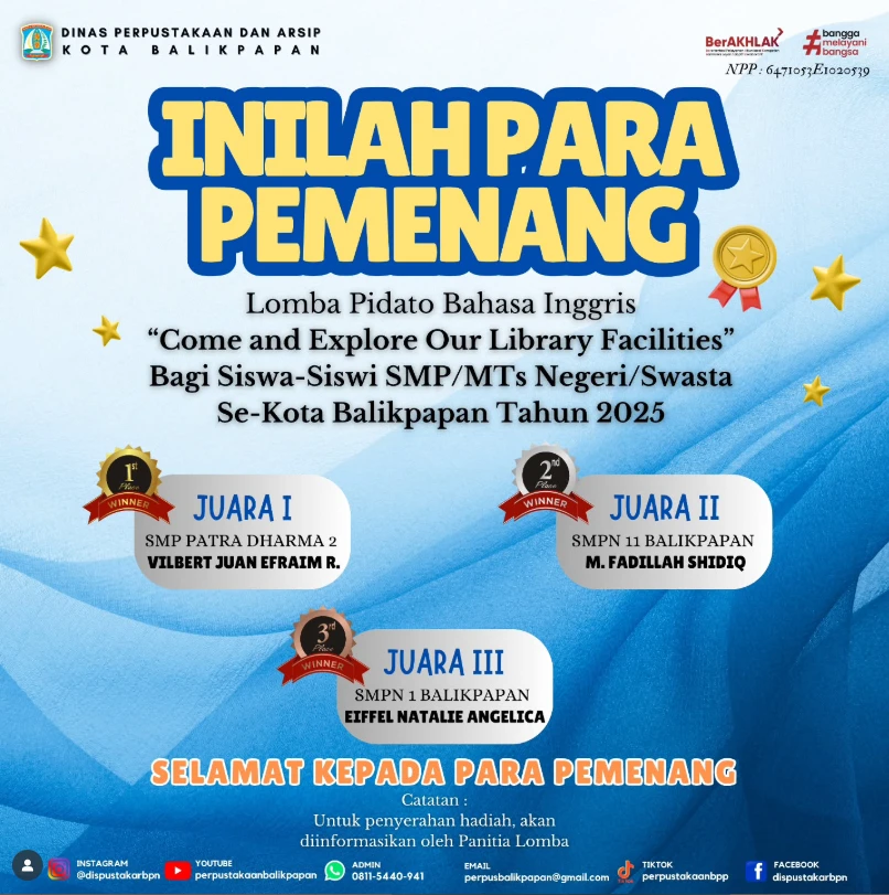 Pemenang Lomba Pidato Berbahasa Indonesia Bagi Siswa-siswi SMP/MTs Negeri/Swastas Tingkat Kota Balikpapan Tahun 2025 Pemenang Lomba Pidato Berbahasa Indonesia Bagi Siswa-siswi SMP/MTs Negeri/Swastas Tingkat Kota Balikpapan Tahun 2025